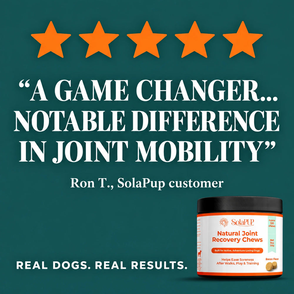 Five star customer review from Ron T for SolaPup Hip & Joint Chews
