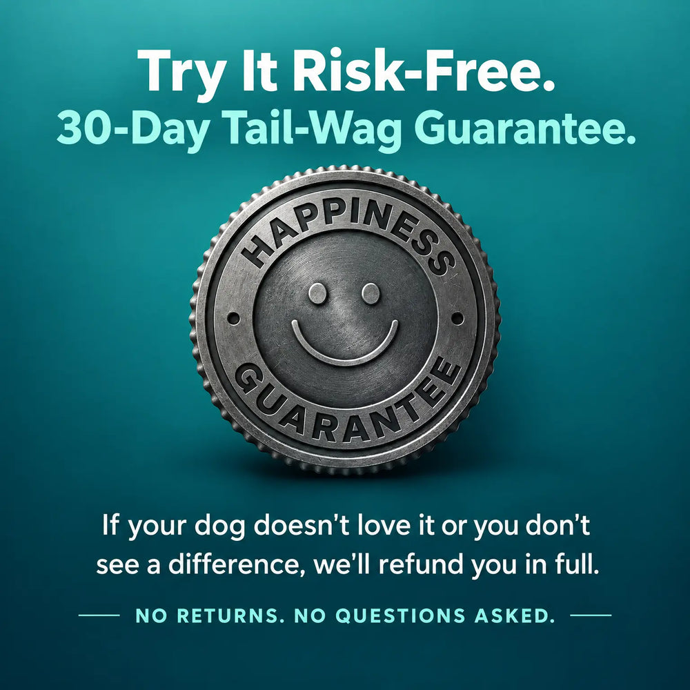 SolaPup Tail Wag Guarantee badge, 30 day guarantee for dog owners