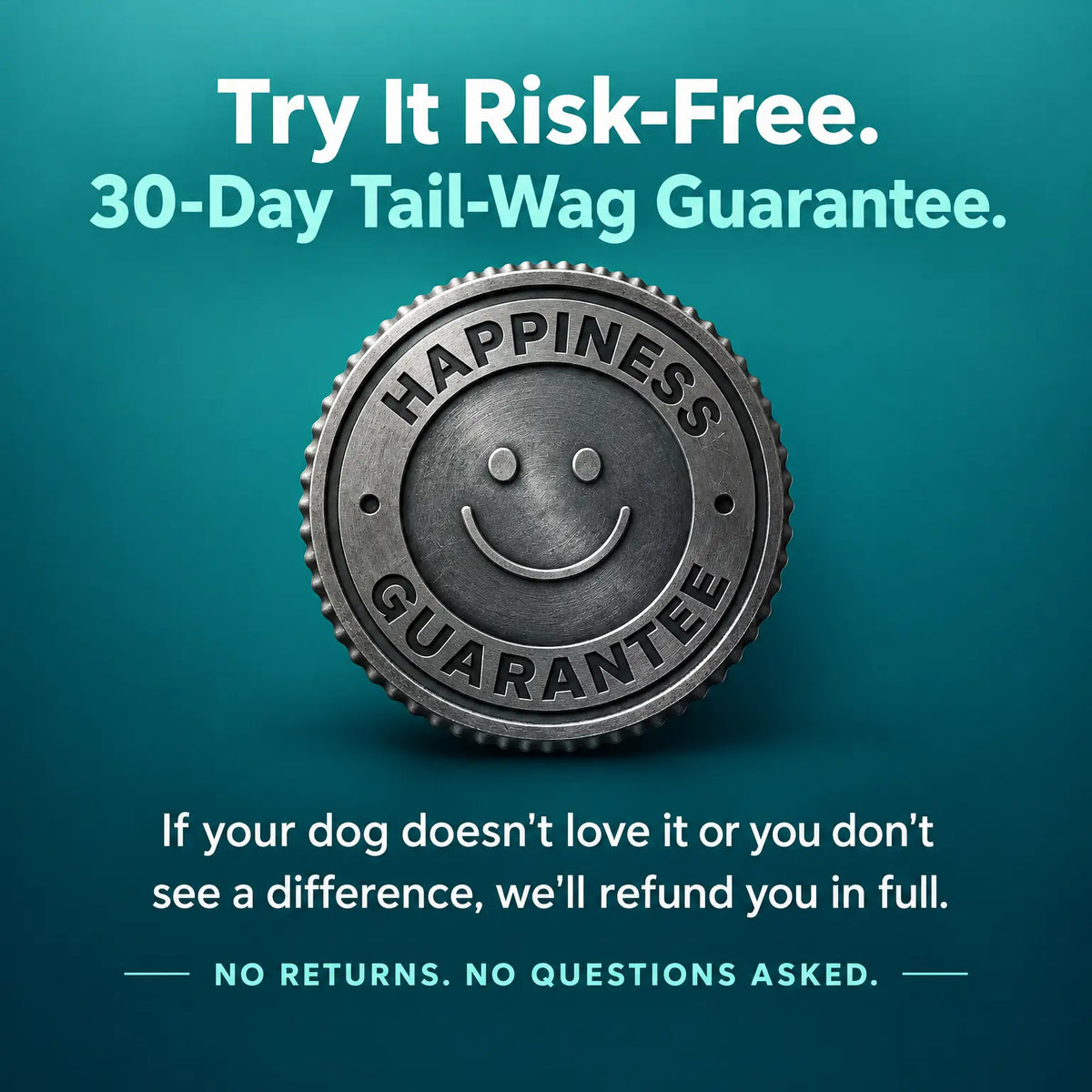 SolaPup Tail Wag Guarantee badge, 30 day guarantee for dog owners